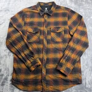 Element Flannel Shirt Mens XL Orange Charcoal Plaid Long Sleeve Cotton Button Up